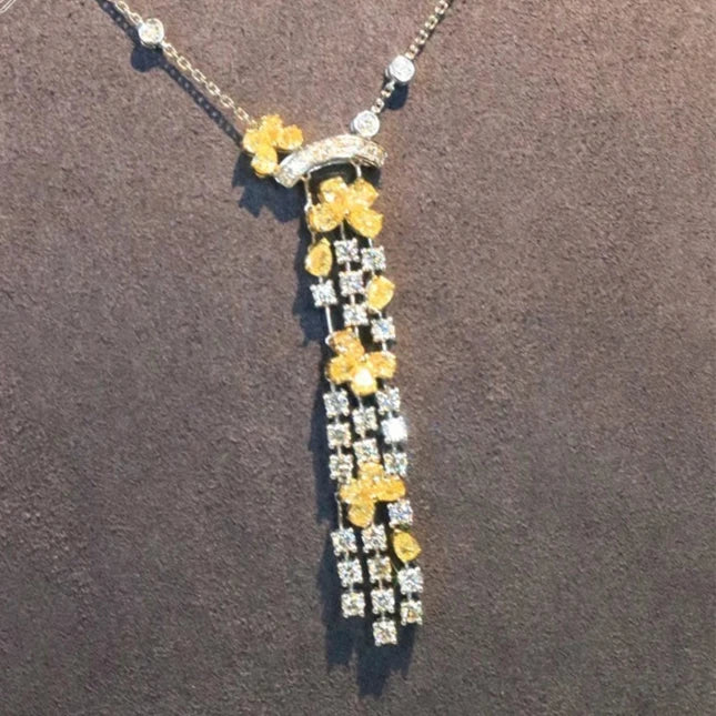 Yellow-White Diamond Necklace 4.0 Carat Natural Diamonds