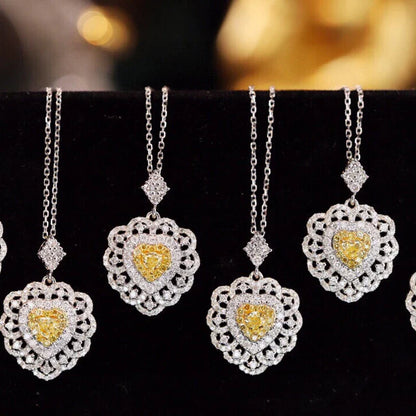 Heart Necklace with Yellow & White Diamonds 18K White Gold