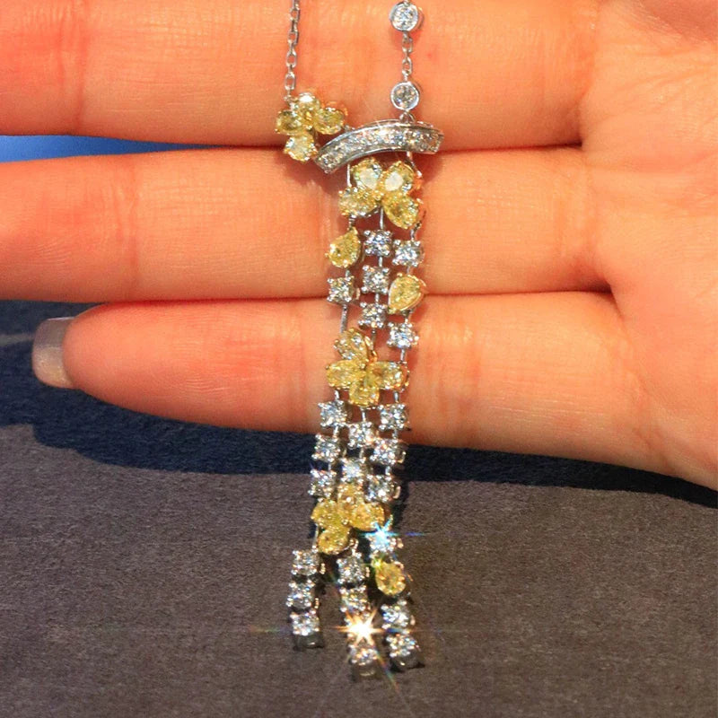 Yellow-White Diamond Necklace 4.0 Carat Natural Diamonds