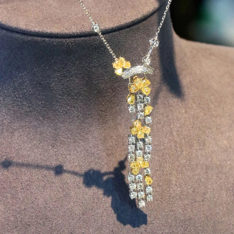 Yellow-White Diamond Necklace 4.0 Carat Natural Diamonds