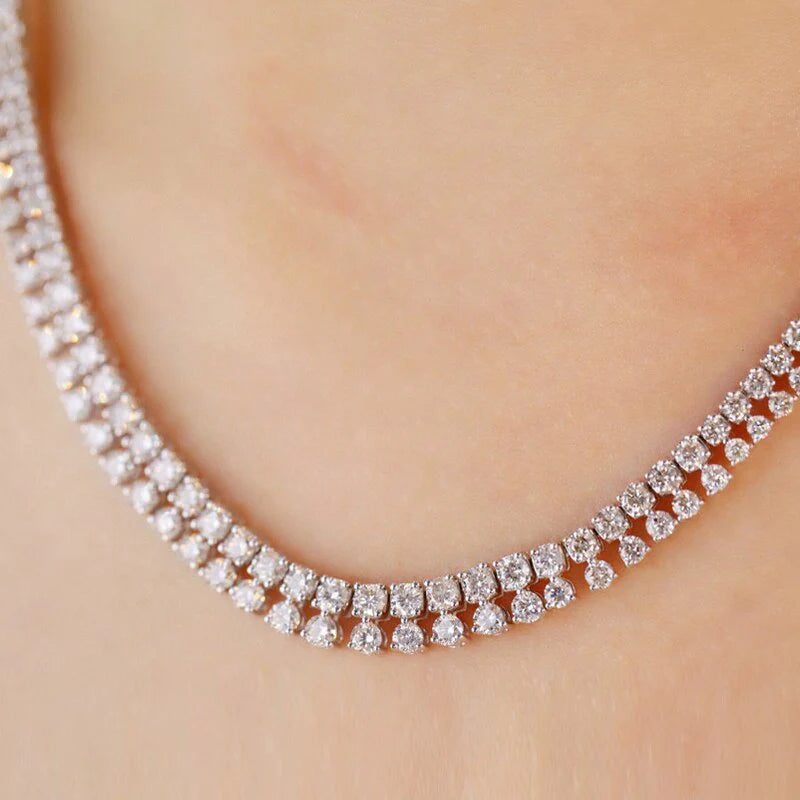 Round Shape 10.0 CT Natural Diamond Necklace 18K White Gold